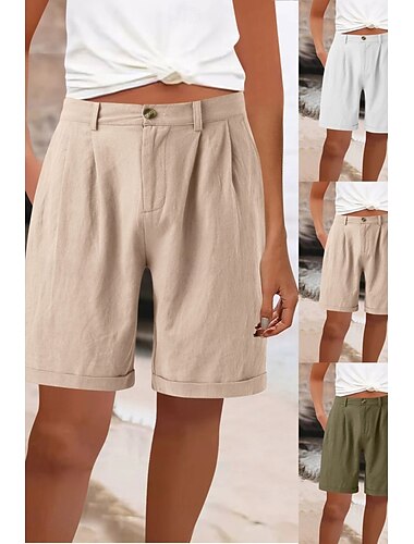 Mujer Pantalones cortos de lino y algodón Pantalón corto pantalones Moda Ropa de calle Longitud de la rodilla Alta cintura Plano Bolsillo Confortable Al Aire Libre Cómodo Calle Noche Albaricoque Gris