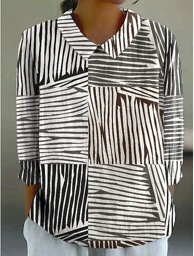  Damen Hemd Geometrisch Bohemien Täglich Stilvoll Langarm Hemdkragen Normale Oberteile Täglich Knöpfe Druck Schwarz Gelb Rote Blau Beige Sommer Frühling