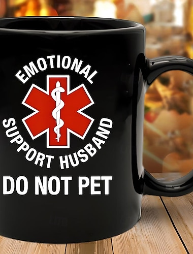  面白い夫マグカップ 夫はペットを飼わない 感情的なサポート 黒 11オンス コーヒーカップ 男性への皮肉な贈り物 夫 ボーイフレンド 結婚記念日 誕生日 クリスマス