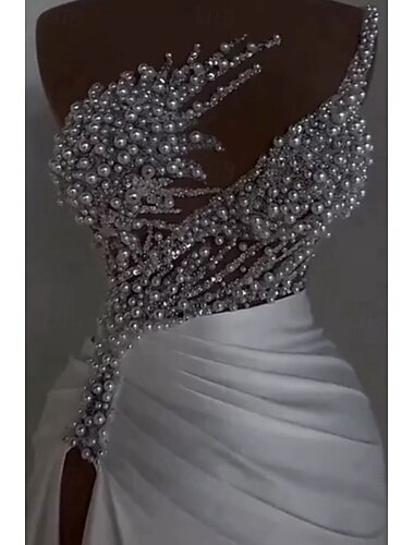  Meerjungfrauenschnitt Abendkleid Elegant Kleid Karneval Maskerade Bodenlang Ärmellos Schulterfrei Satin mit Perlen Überrock 2025