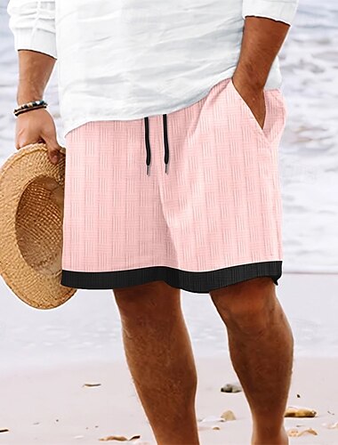  Bărbați Pantaloni Scurți Pantaloni scurți de vară Pantaloni scurți de plajă Pantaloni scurți casual Buzunar Cordon Talie elastică Bloc Culoare Jacquard Confort Respirabil Scurt În aer liber Vacanță