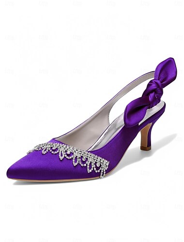  scarpe da sposa con tacco a gattino in raso bianco con cinturino posteriore - tacchi da sposa a punta con decorazioni in cristallo e cinturino a fiocco
