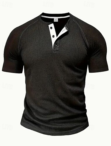  Pánské Trička Tričko s krátkým rukávem Tričko Top Krátký rukáv Henley Léto Módní Designové Jednoduchý Dovolená ulice Jdeme ven Černá Tmavě šedá Světle šedá Top tričko pro muže