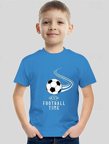  Jungen 3D Graphic Fußball T-Shirt Kurzarm Sommer Frühling Modisch Basic kinderkleidung 4-12 Jahre Rundhalsausschnitt Outdoor Casual Täglich Regular Fit