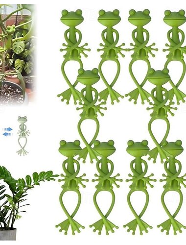  Grünes Frosch-Pflanzenstützen-Set, Frosch-Pflanzenständer, süßer Frosch-Blumentopf-Hugger, Pflanzenkletter-Befestigungsklammern, Mehrzweck-Frosch-Pflanzgefäß-Dekor, Pflanzenranken-Traktion