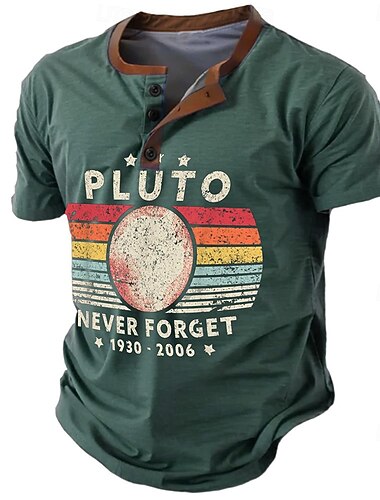  T-shirt Henley pour homme  Pluto N'oublie jamais 1930-2006 T-shirt graphique vintage à manches courtes marron