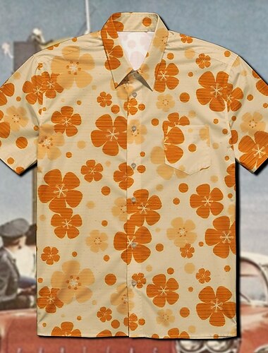  Retro / vintage 70-talet Skjorta Aloha skjorta Hippie Disk Blommig Herr Maskerad Semester Fest Prideparad Vuxna Skjorta