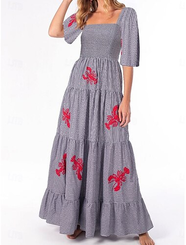  Damen Plus Size Maxikleid A-Linien-Kleid Milchmädchenkleid Schulterfreies Kleid Puffärmelkleid Urlaub im Freien Urlaub Alltag Regelmäßige Passform Einfarbig Kurzarm Quadrat-Ausschnitt Weiß