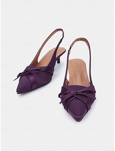  dames paarse satijnen strik slingback kitten heels – stijlvolle avond- en romantische date schoenen