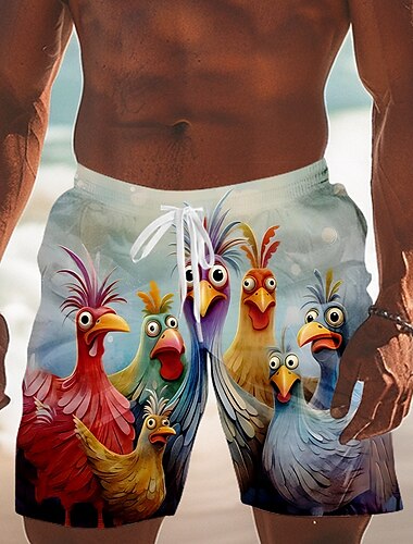  Homens Animal Pintinho Engraçado Calção Justo de Natação Shorts de Natação Bermuda de Surf Cintura Média Roupa de rua Havaiana Férias Com Cordão Forro de malha Cintura elástica Designer Roupa