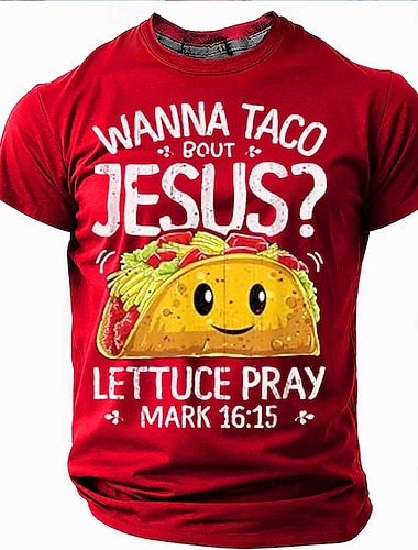  Menns Bibel Morsom Kristent Grafisk T-skjorte - 'Vil Taco Om Jesus La Oss Be' Ordspill Design med Mark 16:15 Kort Erme