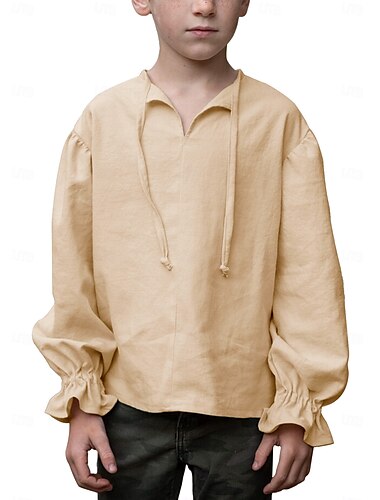 Retro Vintage Mittelalterlich Renaissance Hemd Pirat Wikinger Schnürung Einfarbig Jungen Seeräuber Halloween Karneval Kindertag Urlaub Alltagstauglich LARP Kinder Hemd Frühling & Sommer