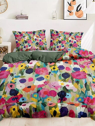  Florales Bettbezug-Set 100 % Baumwolle weich und atmungsaktiv Bettwäsche mit bunten Blumen leicht und haltbar Quiltbezug angenehm für alle Jahreszeiten leicht zu pflegen