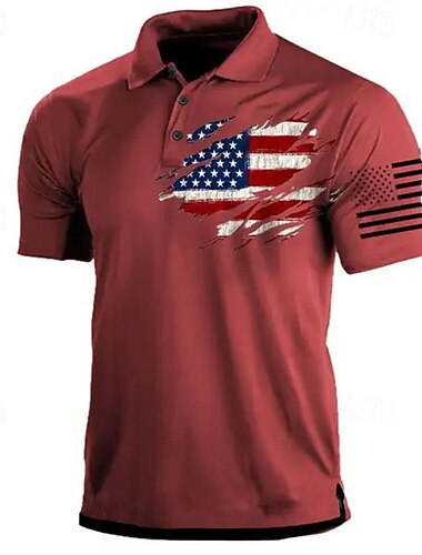  4 juli 2026 250e Voor heren Amerikaanse vlag veteranen Poloshirts Golfshirt Korte mouw Poloshirt Overhemden met kraag Casual Streetwear Vakantiekleding Feestoutfits 3D-afdrukken Knop Rood Marineblauw