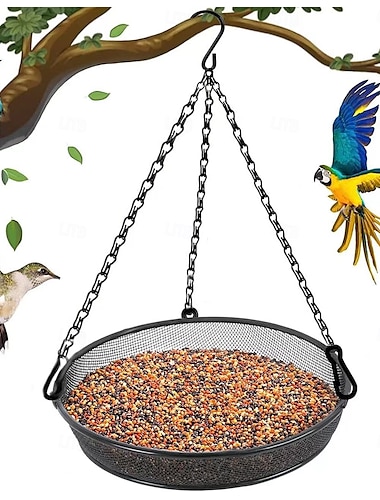  riippuva lintujen syöttölaite, ulkopuutarha metalliverkko lintujen ruokailuastia, ripustettu lintujen ruokintatarjotin pihalle, patiolle, takapihalle