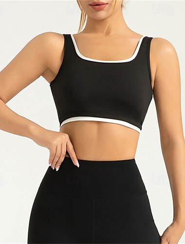  Damen Leichter Halt Sport-BH Lauf-BH Patchwork Offener Rücken BH-Top Gepolstert Fitness Freizeitsport Laufen Atmungsaktiv Leicht Weich Spandex Schwarz Weiß Leicht Grün Einfarbig