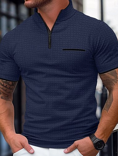  Herren Poloshirts zum Suchbegriff: "Waffel" Zip Polo Casual Festtage Viertel Postleitzahl Kurzarm Modisch Basic Glatt Viertel Postleitzahl Sommer Frühling Regular Fit Schwarz Weiß Marineblau Orange