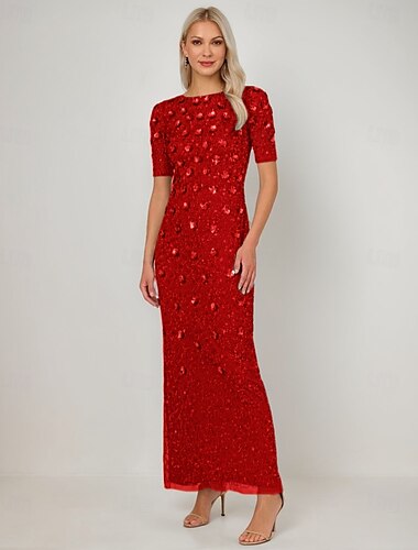 Vihreä Helmillä Kukallinen Morsiamen Äidin Mekko Elegantti Vintage Illuusio Kaula nilkkapituinen Kimalteella Puoli Hiha Kimalteella