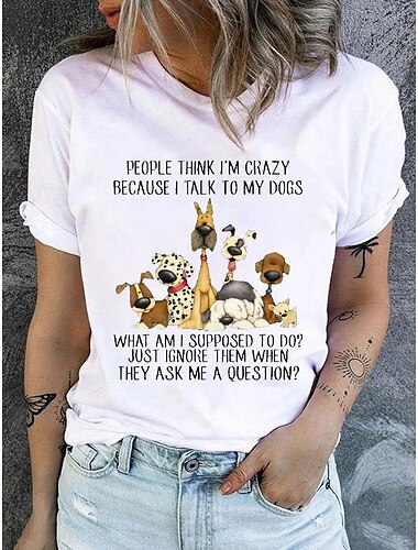  女性用犬 面白いスラングTシャツ グラフィック レター スタイリッシュ カジュアル 短袖 ラウンドネック レギュラートップス デイリー ウィークエンド プリント 白色 ピンク 青色 紫色 夏 春
