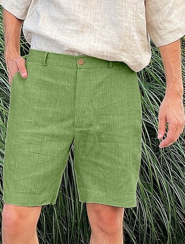  Herren Shorts Kurze Hosen Leinenshorts Kurze Hosen Kleid-Shorts Sommer-Shorts Strandshorts Kurze Hosen Zip Knopf Tasche Glatt Komfort Atmungsaktiv Knielänge Outdoor Geschäft Täglich Modisch Stilvoll