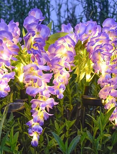 2 kpl led aurinkoenergian ulkovalot puutarhavalo wisteria kukka patio valot vedenpitävä led polku valo nurmikko puutarha piha kävelytie maisema loma koristelu