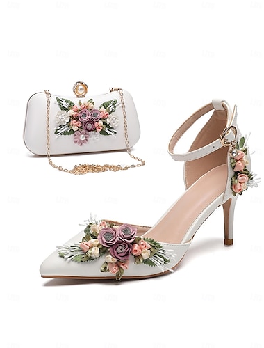  Witte pumps met hoge hak en bijpassende clutch – romantische bruilofts- en speciale gelegenheidsschoenen voor vrouwen, blauwe strass-strik, wigvormige sleehak