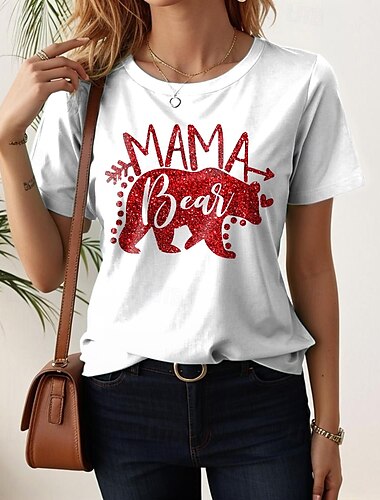  Muttertag Damen T Shirt Grafik Buchstabe Lässig Kurzarm Rundhals Normale Oberteile Täglich Wochenende Druck Weiß Rosa Blau Purpur Sommer Frühling MAMA