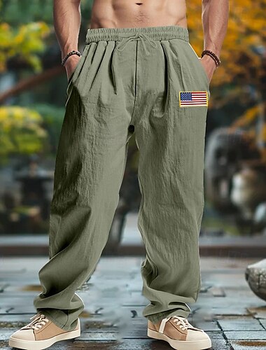  Herren Leinenhosen Hose Sommerhose Baggy-Hosen Strandhose Kordelzug Elastischer Bund Gerader Schnitt Einfach Komfort Atmungsaktiv Volle Länge Outdoor Lässig Täglich Mode Retro Vintage Schwarz