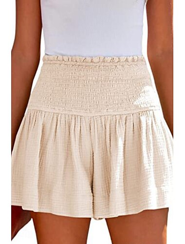  Mujer Pantalones cortos inspirados en el lino Pantalón corto pantalones Ropa de calle Casual Corto Cintura Media Plano Cintura elástica Confortable Al Aire Libre Cómodo Calle Ropa Cotidiana Almendra