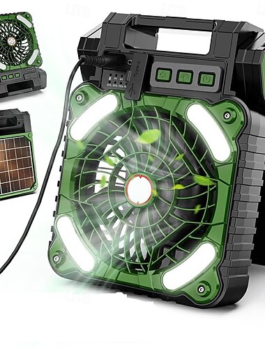  1 ventilador solar para exteriores, portátil, USB, de doble uso, con carga solar, velocidad del viento ajustable para cargar teléfonos móviles, luz de camping.