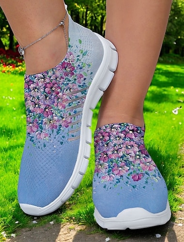  Zapatillas sin cordones de malla floral para mujer: zapatos ligeros y transpirables para caminar, para uso casual, viajes y actividades al aire libre.