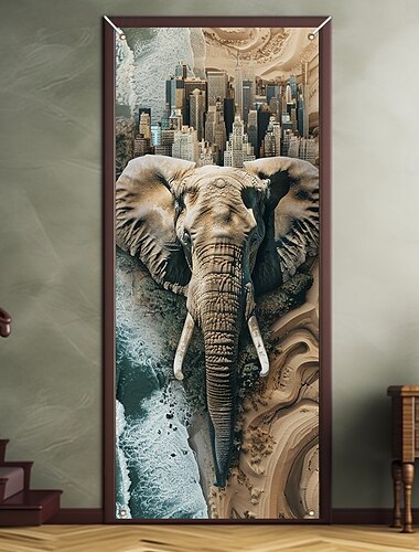  Tier Elephant Türdekorationen Türabdeckungen Zen Meditation Türteppich Türvorhang Dekoration Hintergrund Innen/Außen Türbanner für die Haustür Bauernhaus