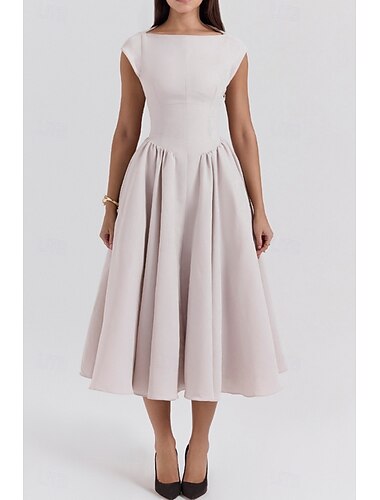  Damen Midikleid Weißes Kleid Mode Modern Geburtstag Abschlussfeier Date Normale Passform Einfach Ärmellos Rundhalsausschnitt Schwarz Hellgrau Beige Sommer
