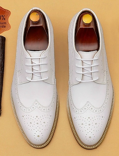  chaussures richelieu à lacets en cuir de vachette blanc de qualité supérieure pour hommes avec détails perforés, style formel pour les mariages et les événements spéciaux