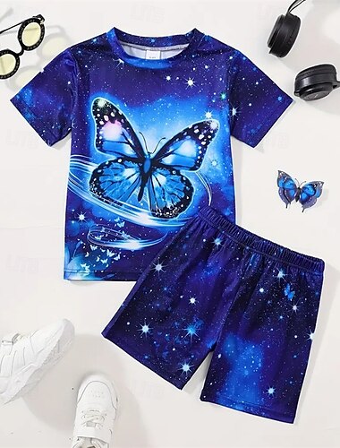  Mädchen 3D Schmetterling T-Shirt & Shorts Set Kurzarm Sommer Frühling Sport Mode Täglich Kinder 4-12 Jahre Rundhalsausschnitt Outdoor Urlaub Sport Figurbetonter Schnitt