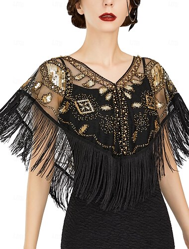  Retro vintage Roaring jaren '20 Jaren 1920 sjaal wrap Omslagdoeken The Great Gatsby Flapper Girl Pailletten Kwastje Dames Carnaval Bruiloft Avond Feest Maskerade Volwassenen Sjaal