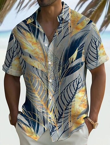  Per uomo Foglia di palma Piante tropicali Camicia Camicia hawaiana Camicia con bottoni Manica corta Hawaiano Ricorrere Da mare Per eventi Abbigliamento mare Estate Primavera Collo ripiegabile Stampa