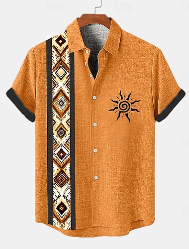  Voor heren Overhemd linnen overhemd retro-overhemden Vintage overhemd Etnisch shirt Etnisch Vakantie Dagelijks Rood blauw Oranje Korte mouw Strijkijzer Zomer Lente Kleding