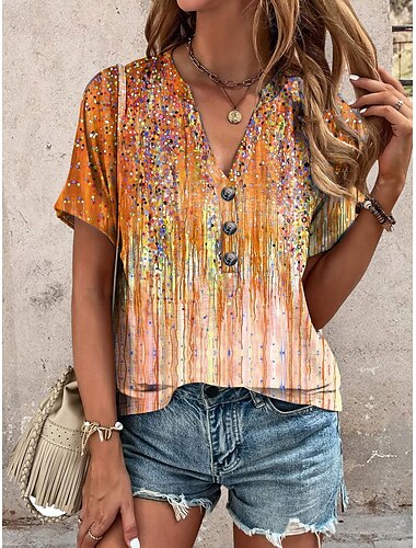  Per donna Maglietta Ombre Grafico Casual Manica Corta Scollo a V Top Regolari Quotidiano Stampato Rosa Arancione Verde Estate
