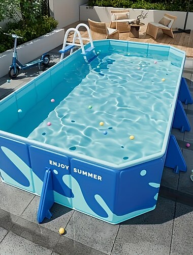  langlebiges, faltbares, aufblasbares Schwimmbecken in rechteckiger Form, PVC-Material, mehrere Komponenten für Familienspaß