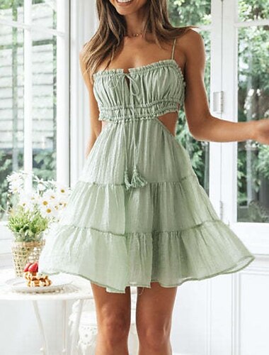  Per donna Mini Abito Abito Bianco Abito da laurea Abito Sottoveste Moda Ferie Laurea Weekend Vestibilità regolare Semplice Senza Maniche Spalline sottili Giallo Chiaro Nero Bianco Verde chiaro Estate