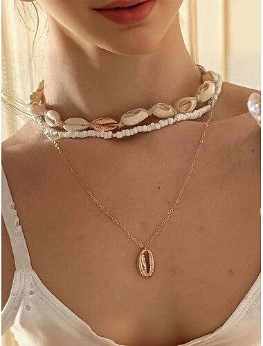  Boho-Halskettenset aus Kauri-Muschel für Damen – mehrlagiger Strandschmuck mit goldenen Akzenten, handgefertigtes Sommer-Surf-Halsband für Urlaub, Festivals und Freizeit