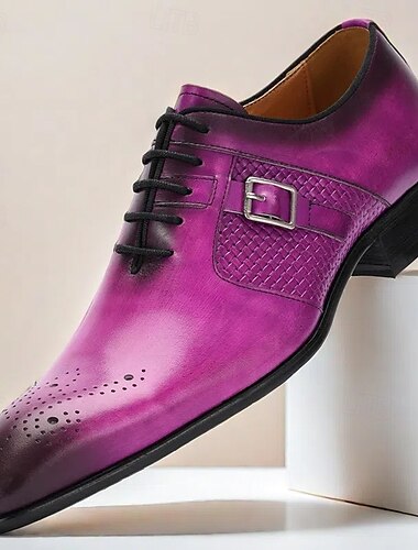  Lila Monkstrap-Ballschuhe aus echtem Leder für Herren – elegante Abendschuhe mit Schnalle und Brogue-Details für formelle Veranstaltungen und Partys