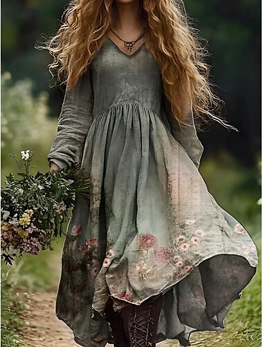  dames boho jurk bloemen v hals maxi jurk vintage jurk print jurk mode modern zomer lente