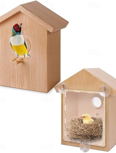  nichoir extérieur en bois avec ventouses, nid d'oiseau et mangeoire suspendus à faire soi-même, nichoir à oiseaux monté sur fenêtre pour décoration de jardin pour oiseaux sauvages, observation des
