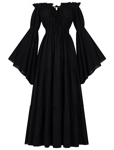  Retro Vintage Mittelalterlich Renaissance Midlänge Kleid Glockenärmel Wikinger Keltischer Ritter Elfen Schulterfrei Regentschaft inspiriert Damen Keltisch Fantasie Halloween Karneval Urlaub Party