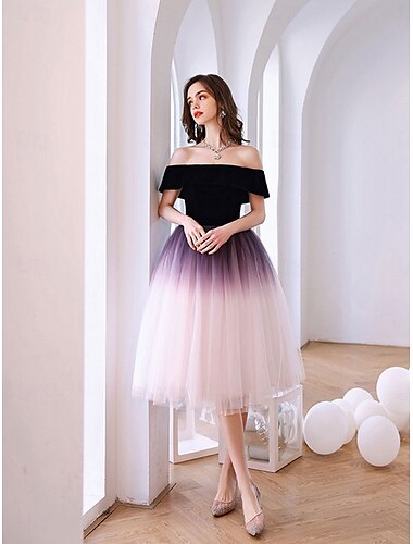  Ball Gown A-Linie Quinceanera Šaty Elegantní Šaty Svatební Svatební Host Kolenní Délka Bez Rukávu Off Rameno Polyester Bez Zády s Záhyby