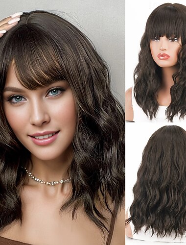  Synthetische pruiken Body Golf Golvend Gelaagd kapsel Strakke pony Machinegemaakt Pruik 4.57 cm A1 Synthetisch haar Dames Klassiek Haar met highlights / balayage Natuurlijke haarlijn Zwart