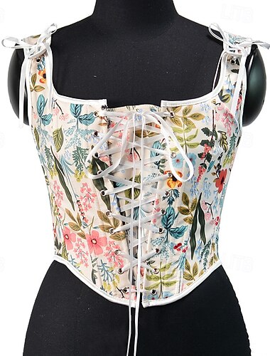  Retro Antiguo Medieval Renacimiento Faja Chaleco corpiño Floral Jacquard Mujer Celta Fantasía Víspera de Todos los Santos Carnaval Fiesta Casual Diario LARP Adulto Faja
