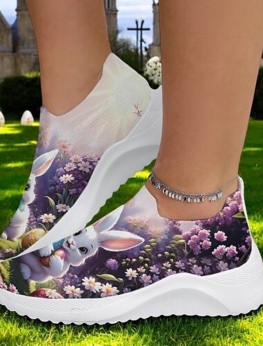  Slip-On-Sneaker mit Osterhasen-Aufdruck – leichte, atmungsaktive Wanderschuhe für Damen, süßes Urlaubsschuhwerk